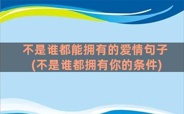 不是谁都能拥有的爱情句子(不是谁都拥有你的条件)